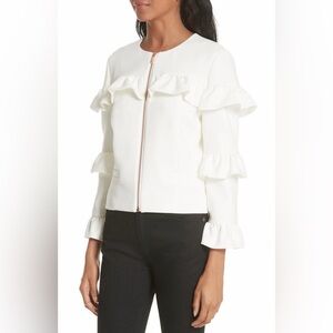 TED BAKER Fi Ivory Frill Ruffle Formal Dressy Blazer Jacket Flamenco Size 3 US 8